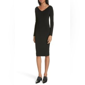 Vince. Ribbed Black long sleeve V neck Dress Size XSmall